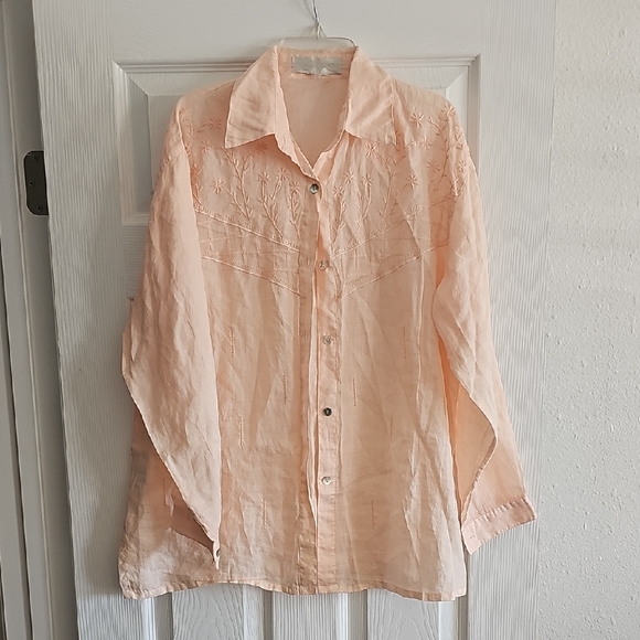RAN Tops - Peach Embroidered Blouse